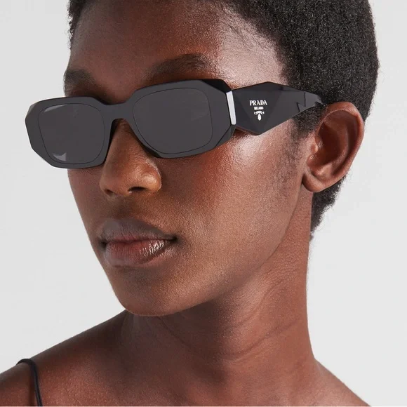 PRADA SPR52W 59 - 17 Gold Black Geometric Sunglasses Frame Only Scratched Lenses Prada - SPR A52 (Gold) – Good See Co main image 2